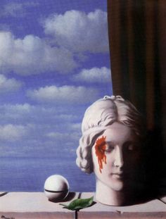 a painting of a woman's head with blood dripping from her eye and an egg in the foreground