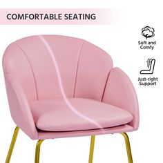 a pink chair with gold legs and comfortable seating on the bottom, soft and comfy