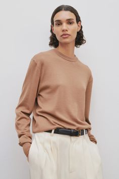 Druyes Top Tan in Wool and Cashmere – The Row Store Architecture, Boots And Sneakers, Flat Boots, Leather Accessories, Sweater Jacket, Short Pants, Outerwear Jackets, The Row, Ready To Wear