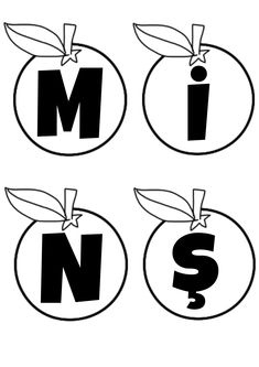 the letter m is for apple with leaves on it and another letter in the middle