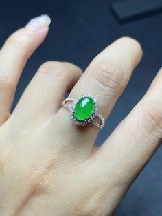 --DETAILS-- Grade: Natural, untreated, type A Jade type: Jadeite Color: Green (light, imperial) Jadeite stone condition: No cracks or other imperfections Jade stone size: 8.7x6.2x3.4mm Total size: 12.3x9.4x8mm  Item SKU: BGT-0098 --SHIPPING INFORMATION-- Once your item has prepared for shipment and ships, you will receive a Shipment Notification email with carrier and tracking information.  --COLOR & SHADE-- We do our best to present our items as accurately as possible. The color of the items ca Luxury Jade Ring With Polished Finish, Green Jade Ring, Jade Ring, Jade Jewelry, Jade Stone, Green Jade, Green Light, Jade Green, Rings Statement