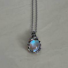 Beautiful New Oval Iridescent Stone In A Silver Ornate Setting On A 22” Adjustable Chain. Moon Stone Necklace Crystals, Opalite Necklace, Mood Stone, Boy Celebrities, Layered Necklaces Silver, Amulet Necklace, Crystal Necklaces, Pretty Stuff, Stone Pendant Necklace