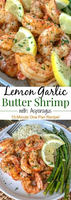 lemon garlic butter shrimp with asparagus on a plate