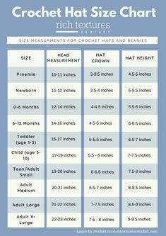 the size chart for crochet hat sizes and how to use them in different ways