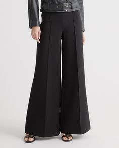 Super Wide Leg Pants, Sophisticated Office, Ponte Fabric, Silk Cami, Stylish Pants, Ponte Pants, Quarter Zip Sweater, Wide Leg Pant, Quince