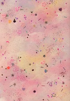 an abstract painting with stars and confetti all over the place, including hearts