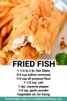 fried fish is served with french fries and garnish