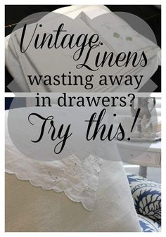 Drop Cloth Pillows Diy, Displaying Vintage Linens, Old Linens Repurposed, Framed Vintage Linens, Vintage Hankies Projects, Vintage Pillow Cases Ideas, Vintage Linen Display Ideas, Vintage Linens Repurposed Projects, Recycled Embroidery