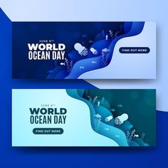 two banners with marine life on them for the world ocean day, and find out more