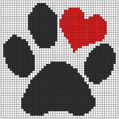 a cross stitch pattern with a dog's paw, heart and paw print on it