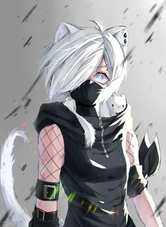 an anime character with white hair and black clothes