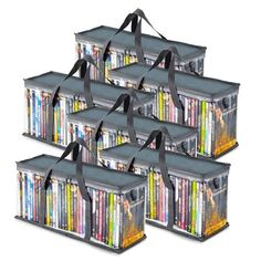 a set of six storage bags filled with dvd's