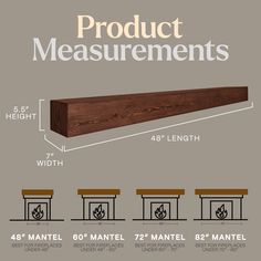 the product measurements are shown in three different sizes and colors, including one for each piece of furniture