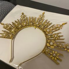 Brand New Golden Goddess Crown. Nwt Sun Goddess Crown, Gold Laurel Wreath Crown, Gold Crown Headpiece For Festivals, Gold Fantasy Crown For Festival, Gold Fantasy Crown Headpiece, High School Fundraiser, Vintage Gold Crown Headpiece, Laurel Wreath Crown, Gold Laurel Wreath