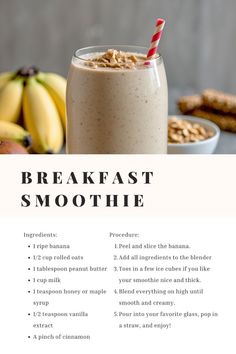 Smoothie Breakfast for weight loss 🌿• I'm helping You Lose Weight on Home so gym problem solved. Shop Now👇🏻  #weightloss #bodyfitness #womenfitness #fitness #workout #bodytransformation #homeworkout #instagram #trending #viral #bodyfitness #homeexercise Oatmeal With Banana Breakfast, Oatmeal Breakfast Shakes Healthy, Filling Breakfast Smoothie Healthy, What To Eat With Oatmeal, Oatmeal Breakfast Smoothie Healthy, Peanut Butter Banana Oat Smoothie, Smoothie Recipes Filling, Banana Oat Smoothie Recipe, Breakfast Smoothie With Oats