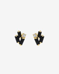 Suzanne Kalan Bold Cluster Black Sapphire Studs in 18k yellow gold Angeles, Suzanne Kalan Ring, Color Stones Jewelry, Rainbow Sapphires, Suzanne Kalan, Sapphire Studs, Black Sapphire, Tennis Necklace, Jewelry Companies