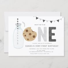 a cookie and milk bottle birthday party card