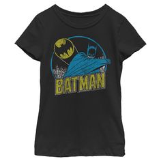 The citizens of Gotham City never need fear as long as one of these officially licensed DC Comics Distressed Retro Logo Girls' Graphic T-Shirts is around! This fun design features the classic comic book logo and your favorite DC superhero hiding behind his cape while the iconic bat signal lights up the dark sky of Gotham City. Grab some classic Batman apparel for the whole family today and celebrate your favorite superhero! Batman Girl, Animated Clothes, Dc Comics Girls, Classic Comic Books, Book Logo, Dark Sky, Comics Girls, Girls Graphic Tee, Classic Comics