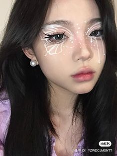 Dramatic Fairy Makeup, White Makeup Aesthetic, Makeup Ideas With Gems, Gem Makeup Looks, Makeup Looks With Gems, Makeup With Gems, Butterfly Eye Makeup, Jumbo Eye Pencil, Butterfly Face Paint