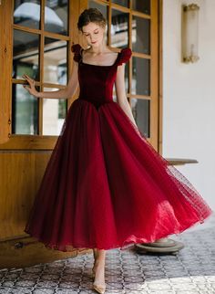 Prom Dress Cute, Tea Length Prom Dress, Tulle Party Dress, Red Homecoming Dresses, Short Prom Dress, فستان سهرة, Vestidos Vintage, Short Prom, Looks Chic