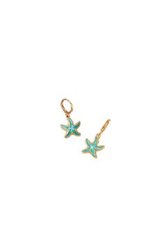 For those starfish lovers who love coastal charm, a set of starfish huggie hoop earrings suspended from a classic huggie hoop design.  Style also available on Tucca Swim. 18k gold plated Ocean-inspired Starfish Dangle Jewelry, Starfish Charm Drop Earrings As Gift, Starfish Charm Drop Earrings For Gift, Starfish Charm Earrings For Gift, Starfish Charm Earrings Gift, Ocean-inspired Drop Earrings With Starfish Charm, Gift Starfish Charm Earrings, Ocean-inspired Starfish Charm Earrings, Ocean-inspired Starfish Charm Dangle Earrings