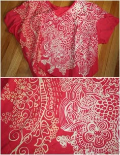 a red shirt with white designs on it