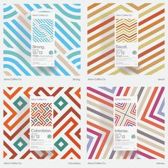 four different colored patterns on the same wallpaper, each with an interesting geometric design