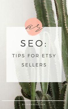 a cactus with the words seo tips for etsy sellers on it and an image of a