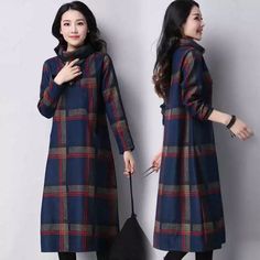 Product Information: Name of fabric: WoolenStyle: RetroDesign: PrintingProcess: printing/dyeingStyle: BasicCombination form: single pieceSize Information : Size： M L XL XXLUnit: cm Size Shoulder Bust Length Sleeve M 38 98 115 57 L 39 102 116 58 XL 40 106 117 59 2XL 41 110 118 60 Note：1. Asian Sizes Are 1 To 2 Sizes Smaller Than European And American People. Choose The Larger Size If Your Size Between Two Sizes. Please Allow 2-3Cm Differences Due To Manual Measurement. 2. Please Check The Size Ch Woolen Dress, Woolen Dresses, European Women, Vestidos Vintage, Feminine Dress, Winter Blues, Women Long Dresses, Knee Length Skirt, Plaid Dress