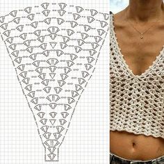 a crocheted top is shown next to an image of a woman's stomach