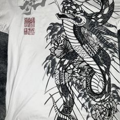 Rare Japanese tattoo inspired t-shirt - white and black #tattoo #japanesetattoo White And Black Tattoo, Black Tattoo, Screen Printing Designs, Japanese Tattoo, Y2k Streetwear, Baggy Jeans, Shirt White, White Shirt, Cool Shirts