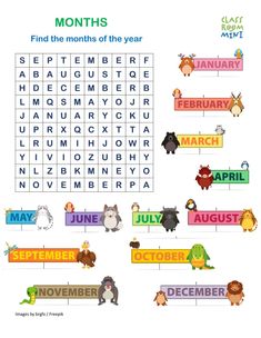 months of the year worksheet for kids with pictures and words to help them learn