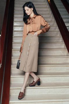 Kolh A-Line Skirt MEAN BLVD A Line Skirt Outfits Work, A Line Skirt Outfits, Big Bow Dress, Skirt For Work, Mean Blvd, Cotton Midi Skirt, Brown Skirt, Satin Long Sleeve, Ankle Length Dress