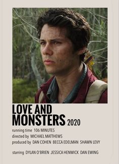 the poster for love and monsters, which features an image of a man with long hair