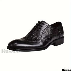 Russoo - Cultivated Gentlemens Wing-tip Brogue Shoes: Sophisticated Lace-up Oxford Shoes for Business Attire, Ideal for Spring, Summer, and Autumn Seasons Men Shoes Formal, Casual Leather Shoes, Vintage Mens Fashion, Leather Brogues, Leather Oxford Shoes, Brogue Shoes, Formal Shoes For Men, Casual Loafers, Pointed Toe Shoes