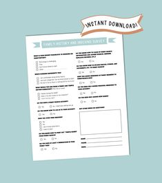 a printable family history and nursing survey form with the words instant download on it