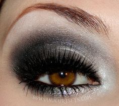 Why can't I do this? Goal. Silver Liner, Makeup Silver, Nye Makeup, Black Eyeshadow, About Makeup, Brown Makeup, Smokey Eyes, Long Lashes