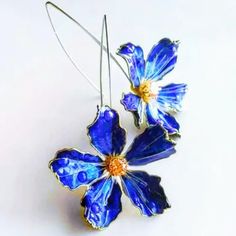 Hand Painted Blue Dahlia Flower On A S925 Hypoallergenic Wire. Flower Approx 1"X1" Brand New No Tags Blue Flower-shaped Earrings With Ear Wire, Blue Drop Flower Earrings, Blue Flower Earrings For Pierced Ears, Blue Drop Flower Earrings With Ear Wire, Blue Flower Earrings Nickel Free, Elegant Blue Pressed Flower Earrings, Nickel-free Blue Flower Earrings, Elegant Blue Birth Flower Earrings, Blue Adjustable Nickel-free Flower Earrings