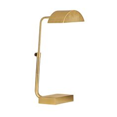 a gold desk lamp on a white background, with the light turned on and off