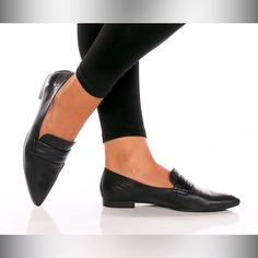 A Single Quilted Strap Gently Arches Over A Beautiful Leather Loafer Sculpted With A Pointed Toe And Flexible Sole For Fluid Movement. 3/4" Heel Approx Leather Upper And Lining/Latex-Rubber Sole Made In Austria Elegant Pointed Toe Slip-on Flats For Work, Sleek Pointed Toe Slip-on Flats For Work, Business Leather Slip-on Shoes With Low Heel, Elegant Slip-ons For Spring Galas, Chic Formal Slip-ons With Low Heel, Elegant Slip-ons With Leather Sole And Low Heel, Chic Slip-on Tassel Loafers For Work, Elegant Pointed Toe Flats With Rubber Sole, Chic Low Heel Flats For Business