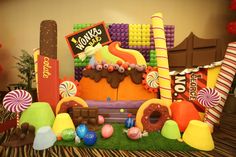 an elaborately decorated candy land with lots of candies and lollipops