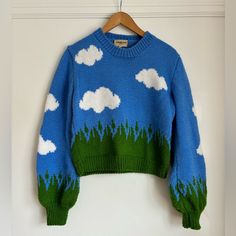 Lirika Matoshi Cloud Sweater Size Medium. Hand Knit. Cozy. Lirika Matoshi Cloud Sweater, Mable Pines, Cloud Sweater, Lirika Matoshi, Knit Cozy, Crochet Fashion, Hand Knitting, Sweater Sizes, Blue Green