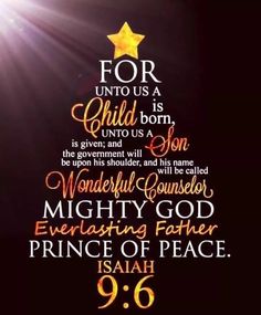 a christmas tree with the words for unto us, and an image of a star above it