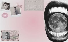 an image of a woman's mouth with the moon in her mouth and photos on it