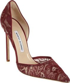 ♥♥♥ Manolo Blahnik Pumps, Manolo Blahnik Heels, Lace Pumps, Red High Heels, Famous Footwear, Red High, Gorgeous Shoes