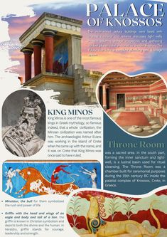 the palace of knossos is an ancient building with statues and paintings on it