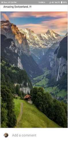 an image of the mountains and valleys in switzerland