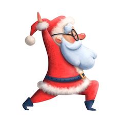 a cartoon santa claus is dancing with his arms in the air while wearing glasses and a red suit