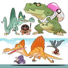 an image of cartoon dinosaurs in different poses