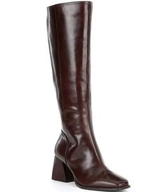 GB Sole-Sister Leather Block Heel Tall Boots | Dillard's Tall Leather Boots Outfit, Mid Calf Boots Outfit, Calf Boots Outfit, Leather Boots Outfit, Heel Tall Boots, Sole Sisters, Womens Tall Boots, Brown Knee High Boots, Fall 24